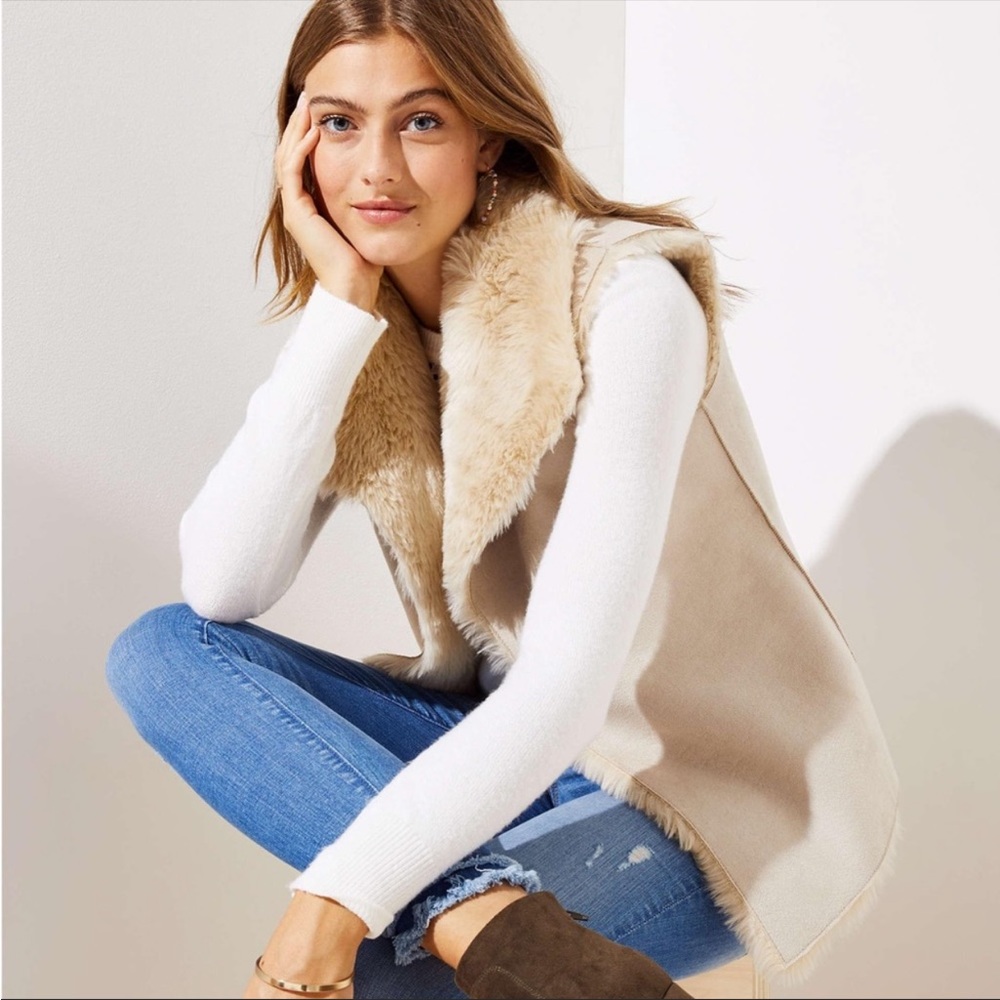 LOFT suede fur vest reversible